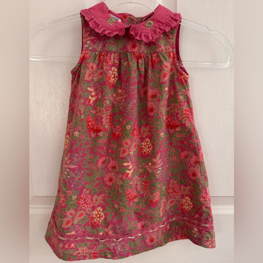April Cornell Pink and Green Floral Dress and Bloomers, Baby Girl 12-18mos